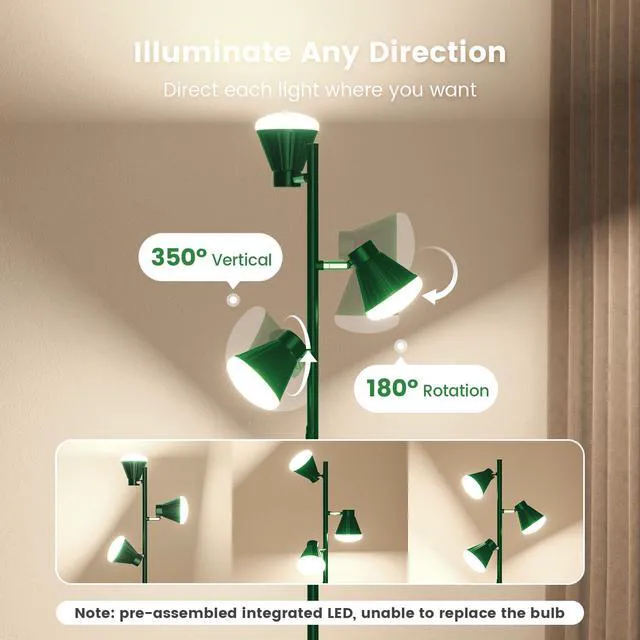 Alt view image 6 of 7 - 36W LED Tree Floor Lamp with Remote for Living Room Bedroom Modern Dimmable Tall Standing Lamp with 4 Color Temperatures, 3 Rotatable Light Bright FLoor Lamp for Home Office