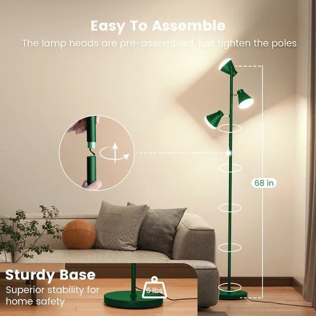 Alt view image 7 of 7 - 36W LED Tree Floor Lamp with Remote for Living Room Bedroom Modern Dimmable Tall Standing Lamp with 4 Color Temperatures, 3 Rotatable Light Bright FLoor Lamp for Home Office