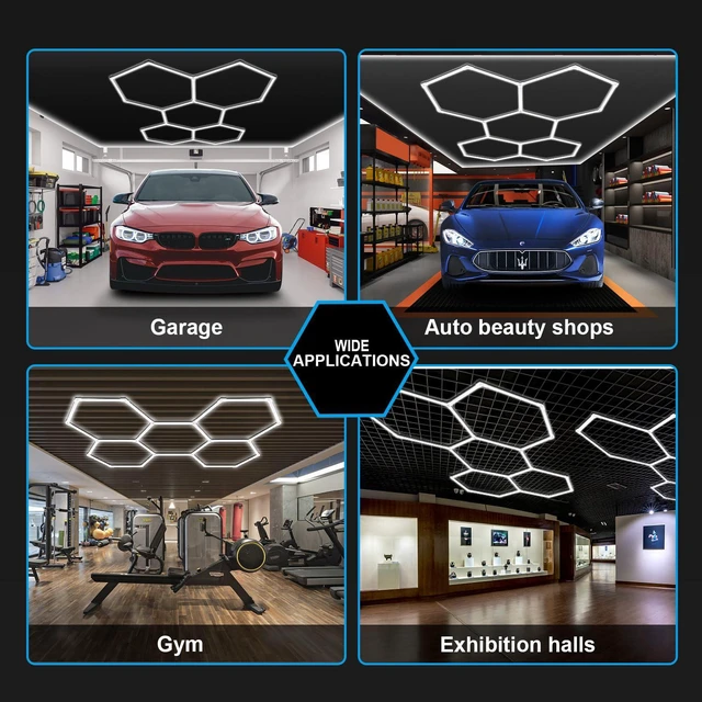 Alt view image 7 of 7 - Hexagon Garage Lights25 Pack 216W 25920LM High Brightness Hexagon Garage LED Lights for Garage, Shopping Mall, Workshop and Car Detailing Shop etc.
