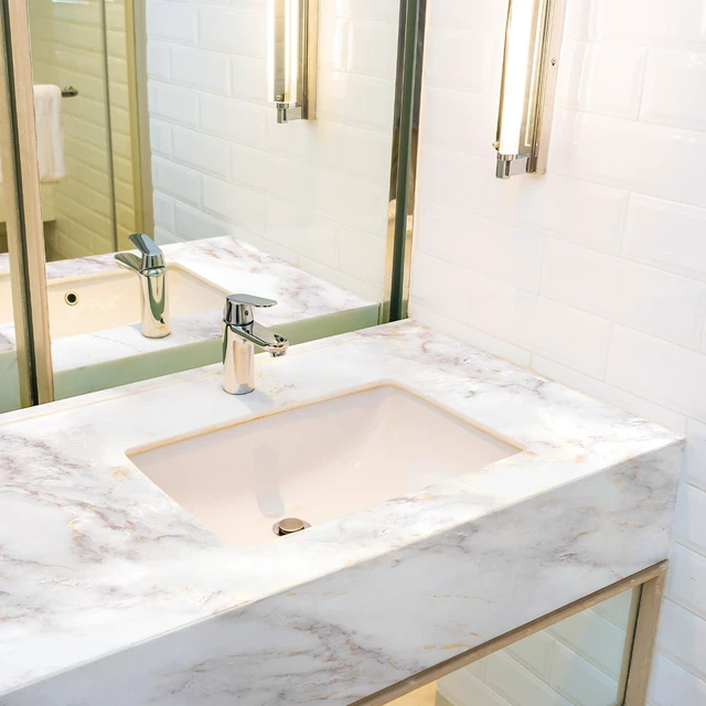 Alt view image 6 of 7 - Matte Marble Contact Paper for Countertops, 23.6" x 78.7" Self Adhesive Peel and Stick Wallpaper, Removable Kitchen Counter Top Contact Paper for Old Furniture, Gold Granite