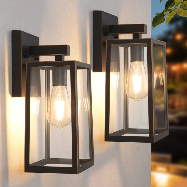 Main image of Outdoor Wall Light Fixtures, Exterior Waterproof Wall Lanterns Large Oil Rubbed Bronze Porch Wall Light, Anti-Rust, E26 Socket, Clear Glass Outside Wall Mount, Front Door Lighting, 2 Pack