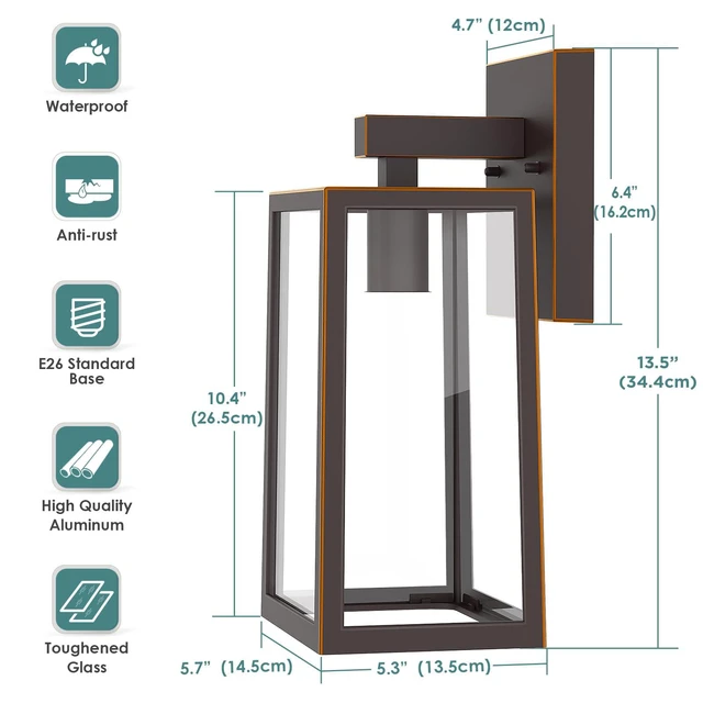 Alt view image 2 of 7 - Outdoor Wall Light Fixtures, Exterior Waterproof Wall Lanterns Large Oil Rubbed Bronze Porch Wall Light, Anti-Rust, E26 Socket, Clear Glass Outside Wall Mount, Front Door Lighting, 2 Pack