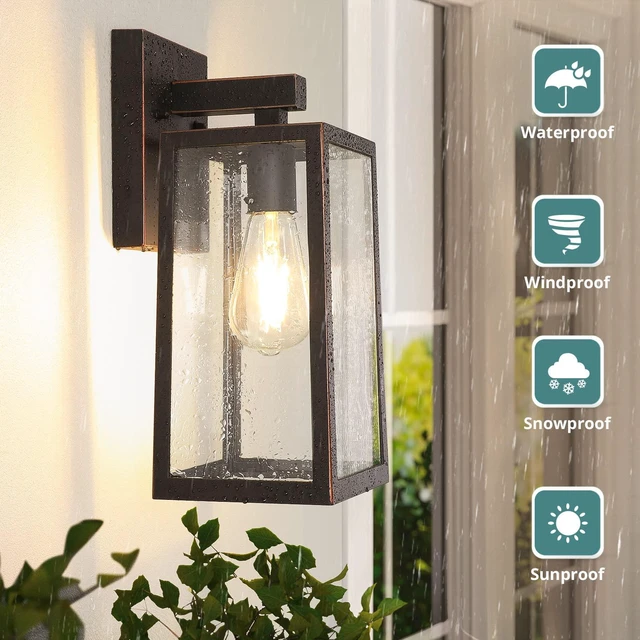 Alt view image 3 of 7 - Outdoor Wall Light Fixtures, Exterior Waterproof Wall Lanterns Large Oil Rubbed Bronze Porch Wall Light, Anti-Rust, E26 Socket, Clear Glass Outside Wall Mount, Front Door Lighting, 2 Pack