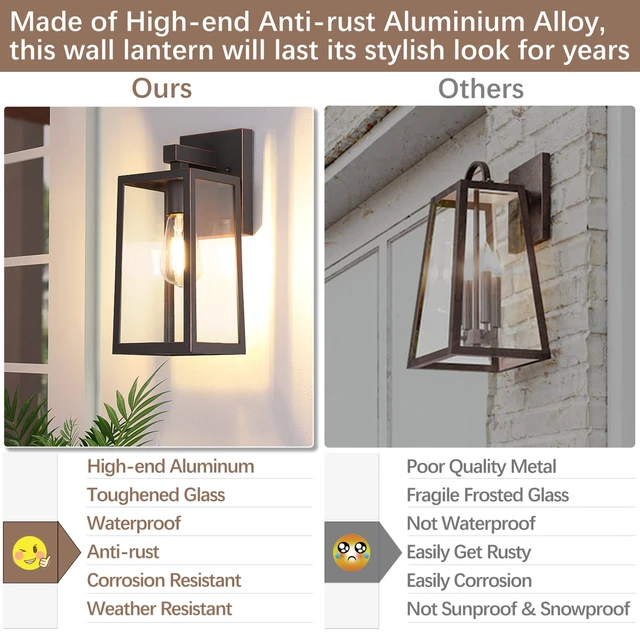 Alt view image 5 of 7 - Outdoor Wall Light Fixtures, Exterior Waterproof Wall Lanterns Large Oil Rubbed Bronze Porch Wall Light, Anti-Rust, E26 Socket, Clear Glass Outside Wall Mount, Front Door Lighting, 2 Pack