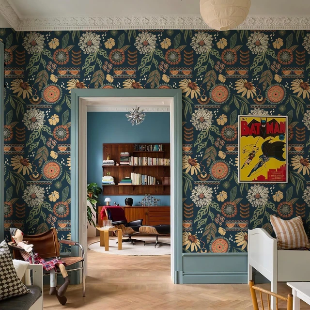 Main image of Boho Sun Floral Retro Peel and Stick Wallpaper 17.3" x 1200" Removable Waterproof Self Adhesive Contact Paper Renter Friendly for Cabinets, Furniture, Bedroom, Bathroom, DIY Decor