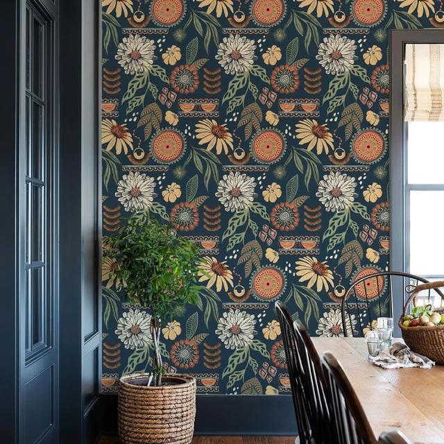 Alt view image 3 of 7 - Boho Sun Floral Retro Peel and Stick Wallpaper 17.3" x 1200" Removable Waterproof Self Adhesive Contact Paper Renter Friendly for Cabinets, Furniture, Bedroom, Bathroom, DIY Decor