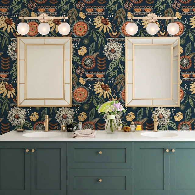 Alt view image 5 of 7 - Boho Sun Floral Retro Peel and Stick Wallpaper 17.3" x 1200" Removable Waterproof Self Adhesive Contact Paper Renter Friendly for Cabinets, Furniture, Bedroom, Bathroom, DIY Decor