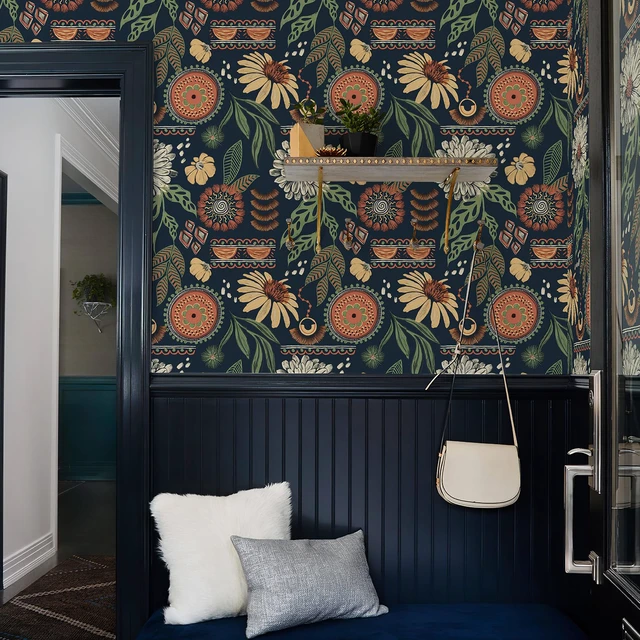Alt view image 6 of 7 - Boho Sun Floral Retro Peel and Stick Wallpaper 17.3" x 1200" Removable Waterproof Self Adhesive Contact Paper Renter Friendly for Cabinets, Furniture, Bedroom, Bathroom, DIY Decor