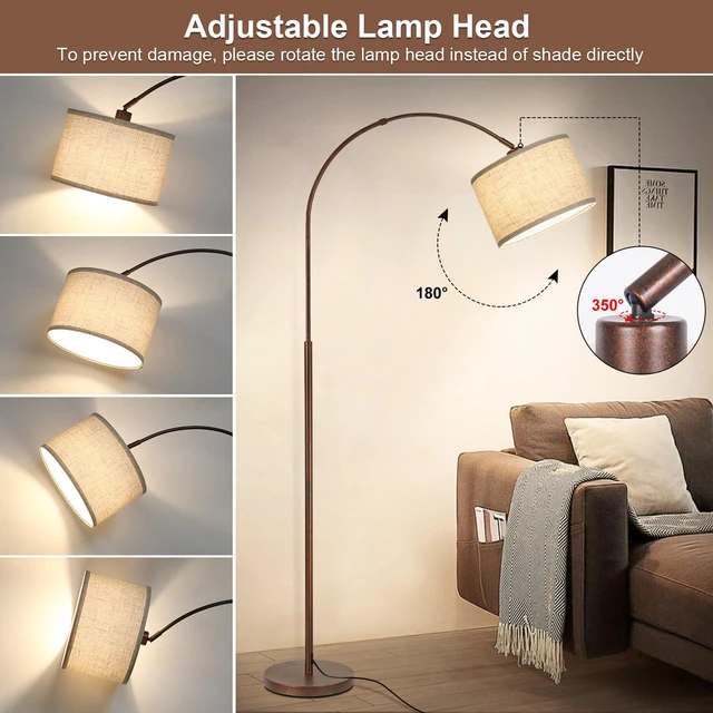 Alt view image 3 of 6 - Floor Lamp for Living Room, Vintage Arc Floor Lamp with Adjustable Lamp Head, Tall Pole Lamp with On/Off Pedal Switch, Over Couch Arched Reading Light for Bedroom, Office, Study Room (Antique Bronze)