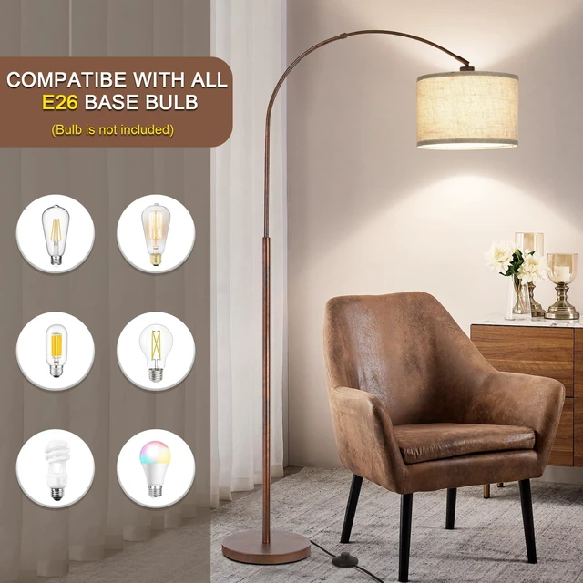 Alt view image 4 of 6 - Floor Lamp for Living Room, Vintage Arc Floor Lamp with Adjustable Lamp Head, Tall Pole Lamp with On/Off Pedal Switch, Over Couch Arched Reading Light for Bedroom, Office, Study Room (Antique Bronze)