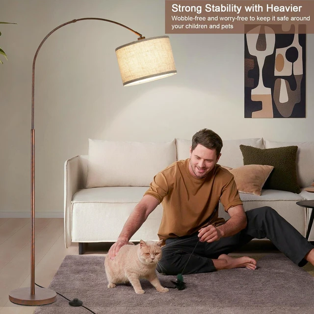 Alt view image 6 of 6 - Floor Lamp for Living Room, Vintage Arc Floor Lamp with Adjustable Lamp Head, Tall Pole Lamp with On/Off Pedal Switch, Over Couch Arched Reading Light for Bedroom, Office, Study Room (Antique Bronze)