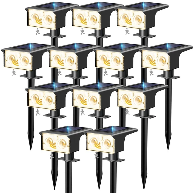 Main image of 12 Pack Solar Lights Outdoor Waterproof Motion Sensor Outdoor Lights 3 Modes Solar Powered Yard Garden Solar Spot Lights for Outside Pathway Landscape Lighting, Warm White