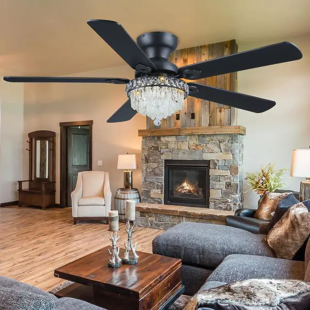 Alt view image 7 of 7 - Crystal Ceiling Fan Fandelier with Lights-Modern Ceiling Fan(52" Black) Crystal Ceiling Fans with Remote Control,Modern Ceiling Fan with Noiseless DC Reversible Motor,Dining Room,Living Room