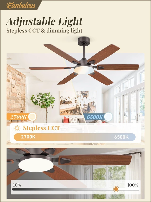 Alt view image 2 of 7 - 52 Inch Ceiling Fans with Lights,Remote Control&2 Rods 6 Blades,3CCT LED,Reversible Blades,Quiet DC Motor,Timer,6 Speeds,Memory Function,Dual-Color Blades,Living Room,Bedroom