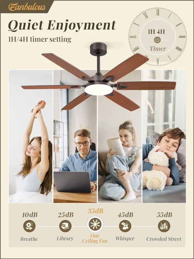 Alt view image 4 of 7 - 52 Inch Ceiling Fans with Lights,Remote Control&2 Rods 6 Blades,3CCT LED,Reversible Blades,Quiet DC Motor,Timer,6 Speeds,Memory Function,Dual-Color Blades,Living Room,Bedroom