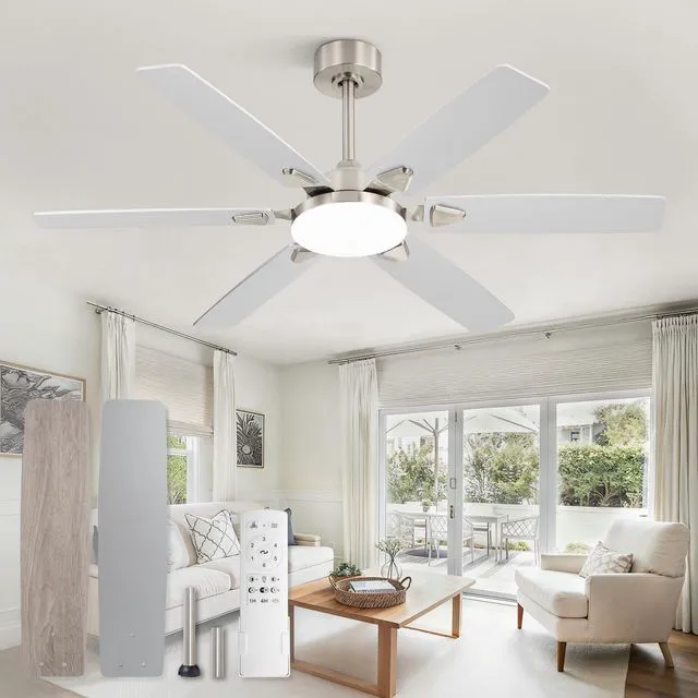 Main image of 52 Inch Ceiling Fans with Lights,Remote Control&2 Rods 6 Blades,3CCT LED,Reversible Blades,Quiet DC Motor,Timer,6 Speeds,Memory Function,Dual-Color Blades,Living Room,Bedroom