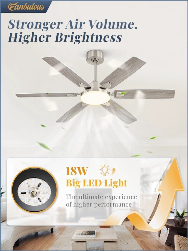 Alt view image 5 of 7 - 52 Inch Ceiling Fans with Lights,Remote Control&2 Rods 6 Blades,3CCT LED,Reversible Blades,Quiet DC Motor,Timer,6 Speeds,Memory Function,Dual-Color Blades,Living Room,Bedroom