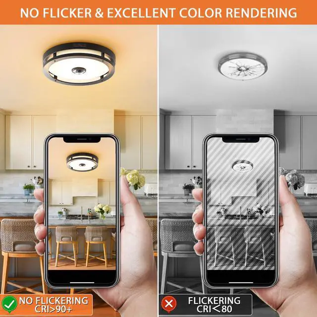 Alt view image 3 of 7 - Outdoor Motion Sensor LED Ceiling Light, Dusk to Dawn, 12", 2 Pack 3000K, Aluminum Exterior Flush Mount Fixture, Easy Installation, Modern for Outside,Garage,Entry,Balcony,Patio,Porch, Black