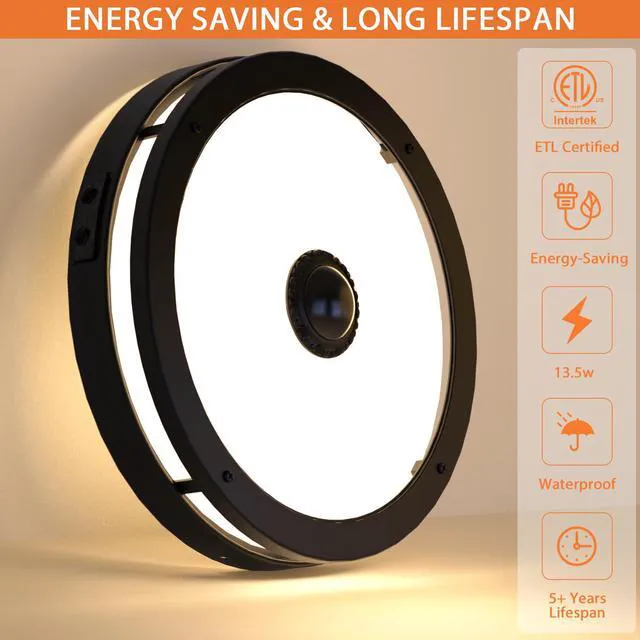 Alt view image 5 of 7 - Outdoor Motion Sensor LED Ceiling Light, Dusk to Dawn, 12", 2 Pack 3000K, Aluminum Exterior Flush Mount Fixture, Easy Installation, Modern for Outside,Garage,Entry,Balcony,Patio,Porch, Black