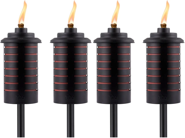Main image of Metal Black & Orange Easy Install Outdoor Torches, 4-Pack 65-Inch Decorative Torches for Patio, Lawn, Backyard & Garden Weather-Resistant Torch Lighting with Wick & Snuffer