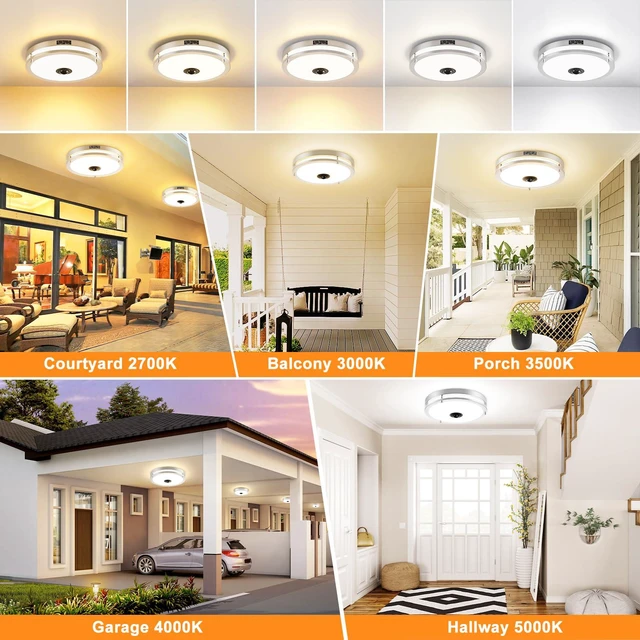 Alt view image 4 of 7 - 2-Pack 12" LED Motion Sensor Outdoor Ceiling Light, 5CCT, 24W Dusk to Dawn, 2700K/3000K/3500K/4000K/5000K Dimmable, 4 Lighting Modes, Flush Mount Ceiling Light for Entryway, Nickle