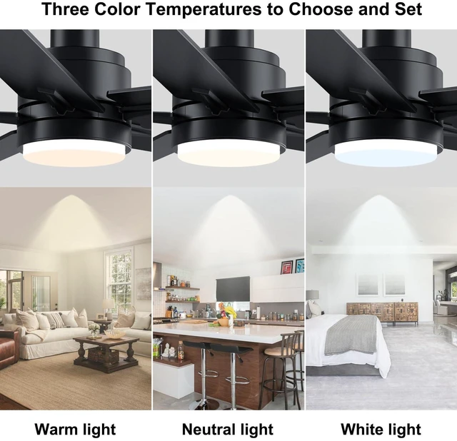 Alt view image 4 of 7 - 48 Inch Black Ceiling Fan with Light and Remote Control.Noiseless,Dimmable, 3CCT,6 Speeds Reversible, Modern DC Ceiling Fans for Indoor or Covered Outdoor Use,ETL Listed
