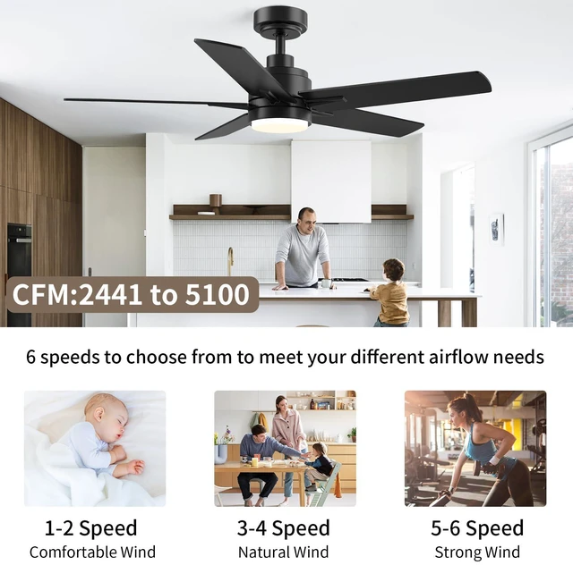 Alt view image 7 of 7 - 48 Inch Black Ceiling Fan with Light and Remote Control.Noiseless,Dimmable, 3CCT,6 Speeds Reversible, Modern DC Ceiling Fans for Indoor or Covered Outdoor Use,ETL Listed