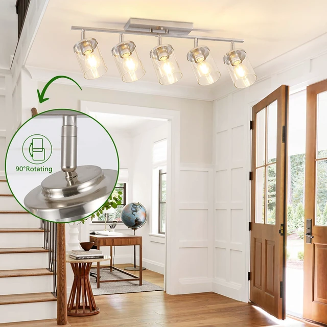 Alt view image 4 of 7 - 5-Lights Brushed Nickel Track Ceiling Light Fixtures, Modern Close to Ceiling Light with Clear Glass Shade, Large Hallway Lighting Fixtures for Dining Room Kitchen Living Room