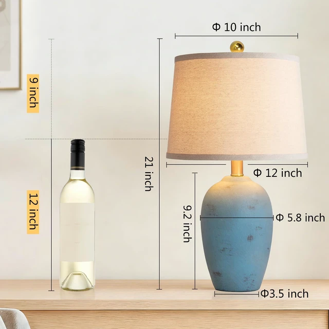 Alt view image 3 of 7 - 21'' Set of 2 Coastal Small Ceramic Lamps for Bedroom Traditional Nightstand Bedside Desk Table Lamp for Living Room Office Dorm, 2 Bulbs Included