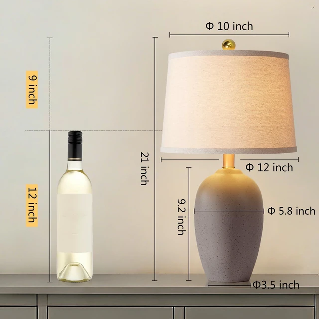 Alt view image 2 of 7 - 21'' Set of 2 Farmhouse Ceramic Small Table Lamps for Living Room Bedroom, Nightstand Rustic Brown Desk Lamp for Bedside End Table Entryway, 2 LED Bulbs Included