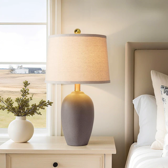 Alt view image 4 of 7 - 21'' Set of 2 Farmhouse Ceramic Small Table Lamps for Living Room Bedroom, Nightstand Rustic Brown Desk Lamp for Bedside End Table Entryway, 2 LED Bulbs Included