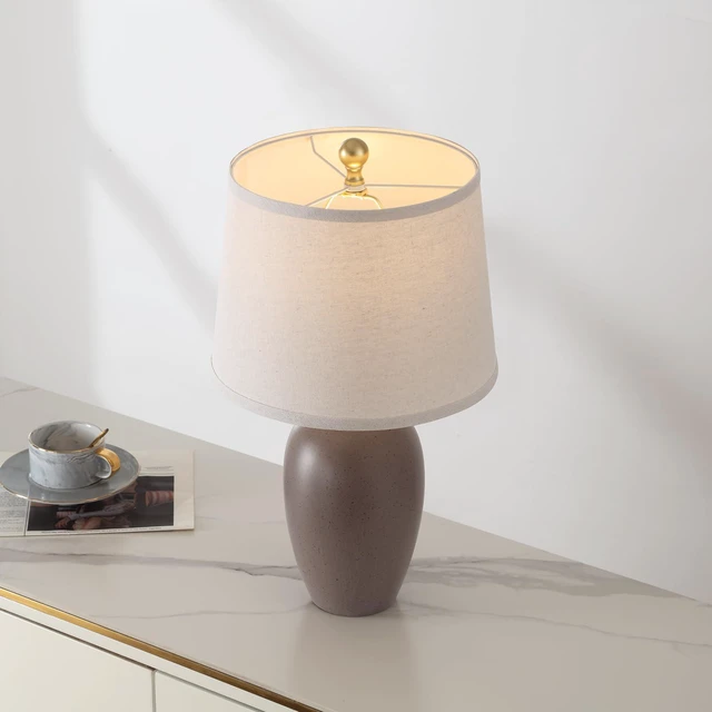 Alt view image 7 of 7 - 21'' Set of 2 Farmhouse Ceramic Small Table Lamps for Living Room Bedroom, Nightstand Rustic Brown Desk Lamp for Bedside End Table Entryway, 2 LED Bulbs Included