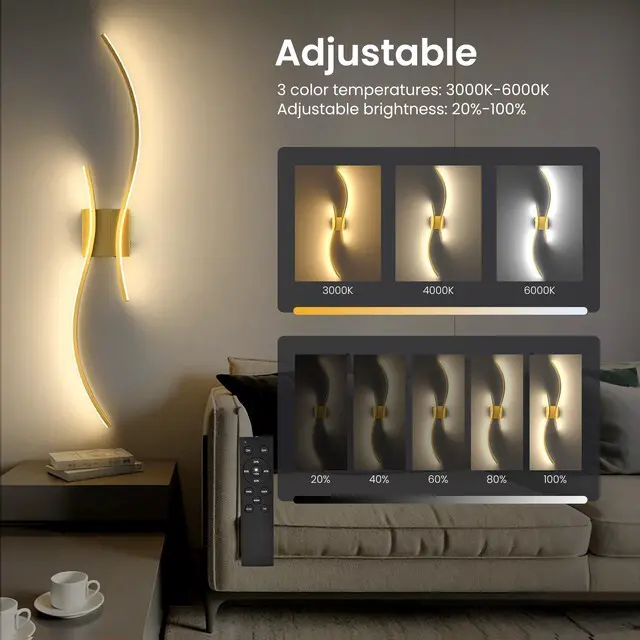 Alt view image 3 of 7 - 10000mAh Battery Operated Wall Sconces Set of 2, Gold, 31.5 Inch 3CCT, Renter Friendly, Rechargeable Wall Lights, Remote, Dimmable, LED Cordless Lights for Living Room, Bedroom, Home Decor