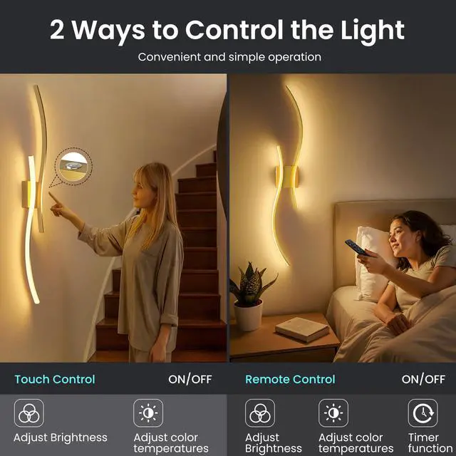 Alt view image 4 of 7 - 10000mAh Battery Operated Wall Sconces Set of 2, Gold, 31.5 Inch 3CCT, Renter Friendly, Rechargeable Wall Lights, Remote, Dimmable, LED Cordless Lights for Living Room, Bedroom, Home Decor