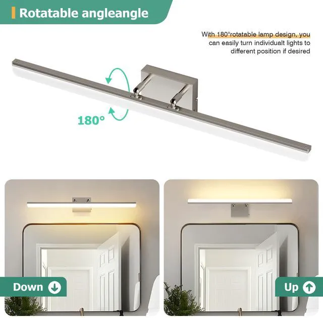 Alt view image 7 of 7 - Brushed Nickel Vanity Light 31.5", 24W LED Dimmable Bathroom Light Bar with Adjustable Angle & 5CCT Modern Long Wall Fixture for Bathroom, Powder Room, Bedroom, Apartment, Hotel