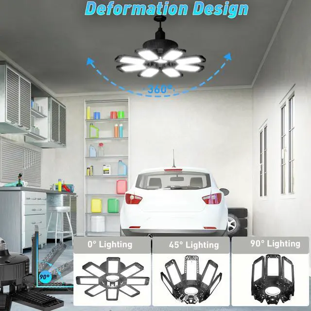 Alt view image 2 of 7 - Garage Light 6 Pack - 240W 24000LM 6500K Garage Lights Ceiling LED with 8+1 Deformable Panels, E26/E27 Screw Socket in LED Shop Light for Workshop, Basement, Gym, Barn, Warehouse etc Bay Lighting