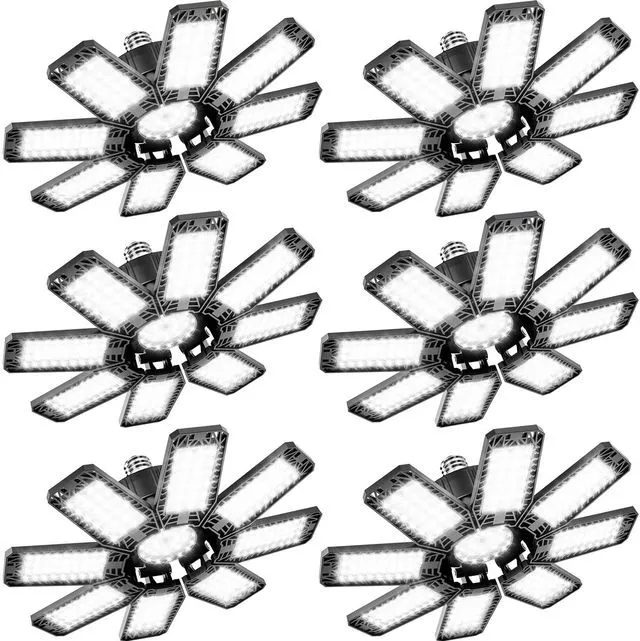 Main image of Garage Light 6 Pack - 240W 24000LM 6500K Garage Lights Ceiling LED with 8+1 Deformable Panels, E26/E27 Screw Socket in LED Shop Light for Workshop, Basement, Gym, Barn, Warehouse etc Bay Lighting