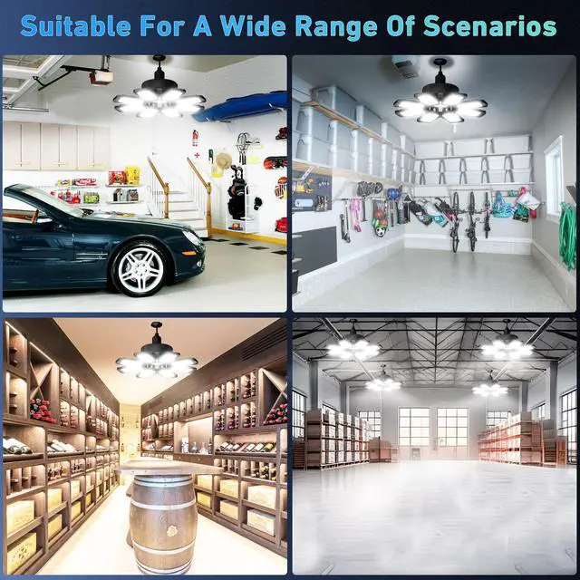 Alt view image 7 of 7 - Garage Light 6 Pack - 240W 24000LM 6500K Garage Lights Ceiling LED with 8+1 Deformable Panels, E26/E27 Screw Socket in LED Shop Light for Workshop, Basement, Gym, Barn, Warehouse etc Bay Lighting