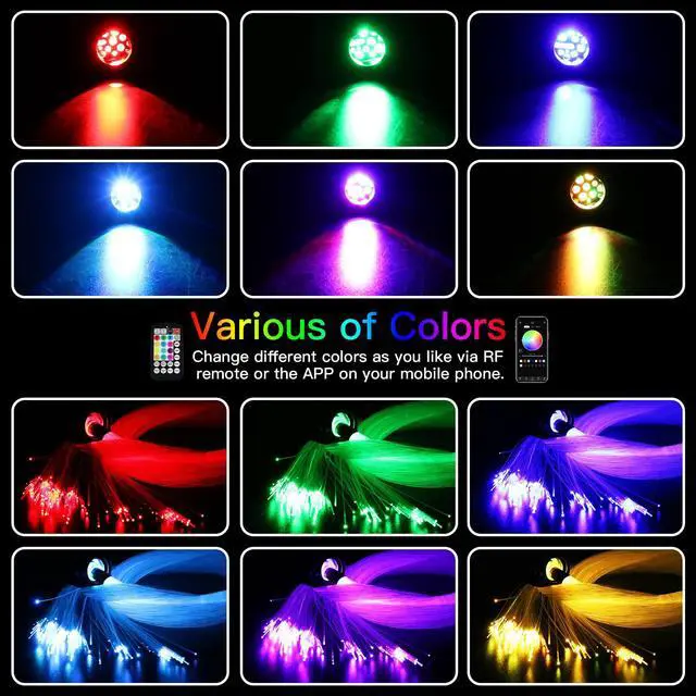 Alt view image 4 of 7 - 16W Twinkle & Sound Activate 650pcs*0.03in*9.8ft Fiber Optic Starlight Headliner Kits for Car Home Star Ceiling Sky Decoration, APP& Remote Control Light Engine End Glow Fiber