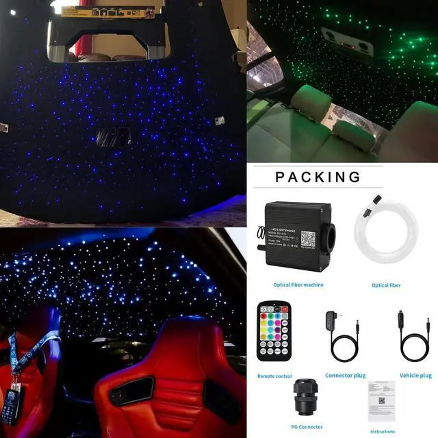 Alt view image 7 of 7 - 16W Twinkle & Sound Activate 650pcs*0.03in*9.8ft Fiber Optic Starlight Headliner Kits for Car Home Star Ceiling Sky Decoration, APP& Remote Control Light Engine End Glow Fiber