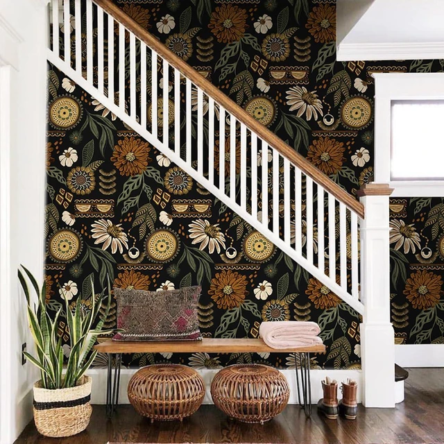 Alt view image 3 of 7 - Boho Floral Peel and Stick Wallpaper 17.3" x 800" Sun Floral Retro Contact Paper Removable Self Adhesive Contact Paper, Renter Friendly for Cabinets, Furniture, DIY Decor