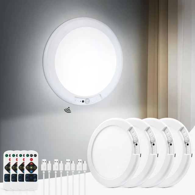 Main image of LED Shower Light Battery Operated Ceiling Light with Remote 4 Pack 7.48" Rechargeable Shower Light Waterproof, Wireless Motion Sensor Ceiling Lights 3000K/4500K/6500K Dimmable Timer for Closet