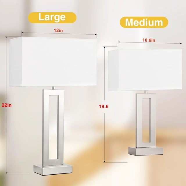 Alt view image 2 of 7 - 22" Tall Bedroom Lamps for Living Room - Touch Brushed Nickel Bedside Lamps with USB C+A, 3 Way Dimmable Lamp for Nightstand, Modern Night Stands Lamps for End Tables(White&Silver)