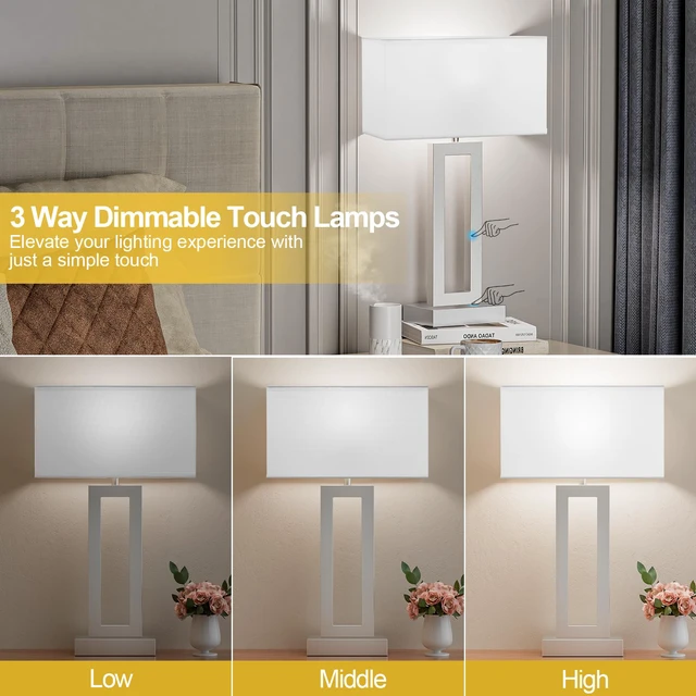 Alt view image 3 of 7 - 22" Tall Bedroom Lamps for Living Room - Touch Brushed Nickel Bedside Lamps with USB C+A, 3 Way Dimmable Lamp for Nightstand, Modern Night Stands Lamps for End Tables(White&Silver)