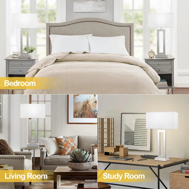 Alt view image 5 of 7 - 22" Tall Bedroom Lamps for Living Room - Touch Brushed Nickel Bedside Lamps with USB C+A, 3 Way Dimmable Lamp for Nightstand, Modern Night Stands Lamps for End Tables(White&Silver)