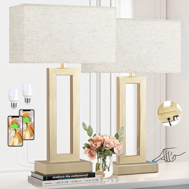 Main image of 22" Tall Bedroom Lamps for Living Room - Touch Gold Bedside Lamps with USB C+A, 3 Way Dimmable Lamp for Nightstand, Modern Night Stands Lamps for End Tables(Beige&Gold)