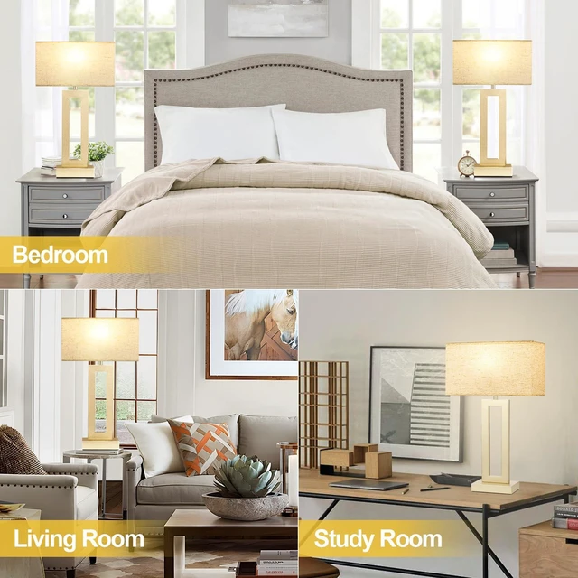 Alt view image 5 of 7 - 22" Tall Bedroom Lamps for Living Room - Touch Gold Bedside Lamps with USB C+A, 3 Way Dimmable Lamp for Nightstand, Modern Night Stands Lamps for End Tables(Beige&Gold)