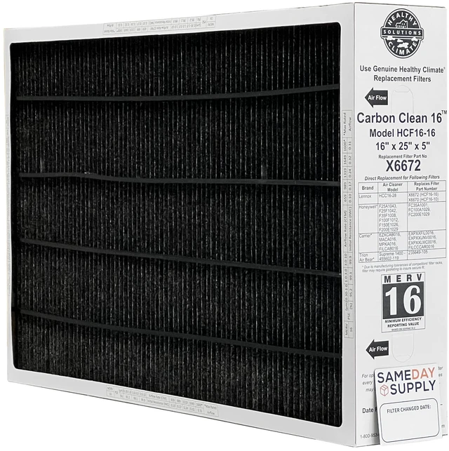 Main image of X6672 16x25x5 Healthy Climate Carbon-Clean MERV 16 Filter Bundle with Same Day Supply Filter Change Reminder Magnet (1-Pack)