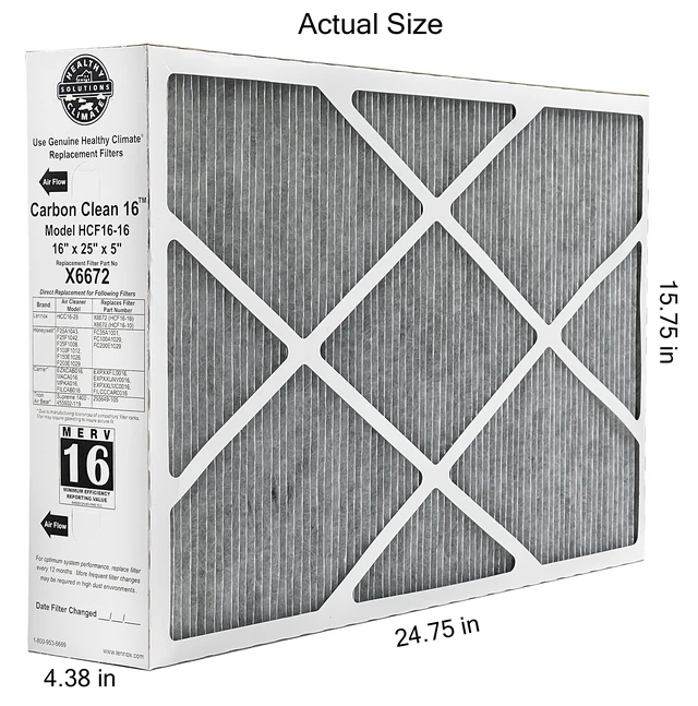 Alt view image 2 of 7 - X6672 16x25x5 Healthy Climate Carbon-Clean MERV 16 Filter Bundle with Same Day Supply Filter Change Reminder Magnet (1-Pack)