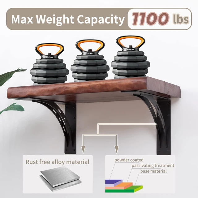 Alt view image 3 of 7 - Heavy Duty Shelf Brackets (Set of 2) - 16" x 12" Max Load 1100 Lbs - Premium Alloy Metal Mantel Brackets